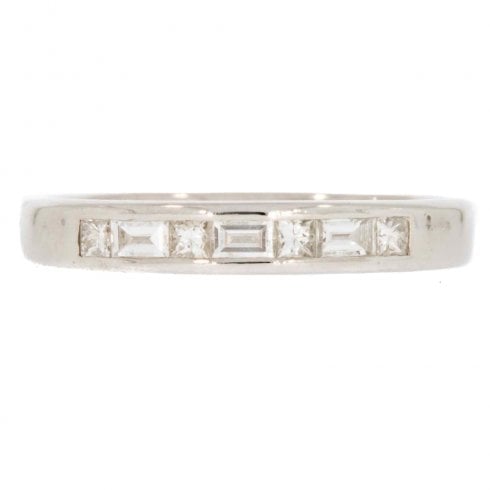 Vintage 18ct White Gold Mixed Cut Diamond Half Hoop Ring