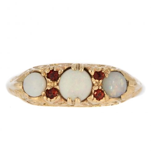 Vintage 1968 Gold Opal & Garnet Ring