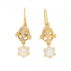 Vintage 9ct Gold Pearl & Diamond Drop Earrings