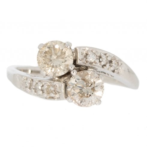 Vintage c1950 White Gold Diamond Two Stone Ring