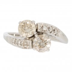 Vintage c1950 White Gold Diamond Two Stone Ring