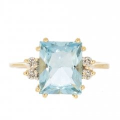 Vintage c1950's Aquamarine & Diamond Ring