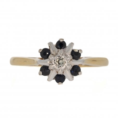 Vintage c1960's Gold Sapphire & Diamond Cluster Ring