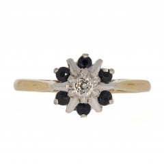 Vintage c1960's Gold Sapphire & Diamond Cluster Ring