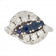 Vintage c1960's White Gold Sapphire & Diamond Cluster