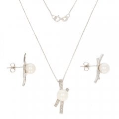 Vintage Cultured Pearl & Diamond Pendant and Earring Set