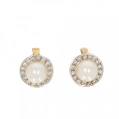 Vintage Cultured Pearl & Diamond Stud Earrings