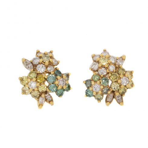 Vintage Diamond Flower Cluster Earrings