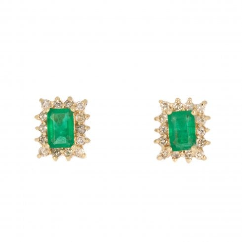 Vintage Emerald and Diamond 14ct Gold Cluster Stud Earring
