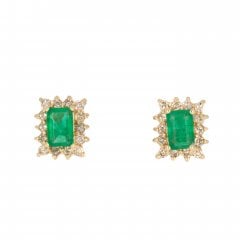 Vintage Emerald and Diamond 14ct Gold Cluster Stud Earring
