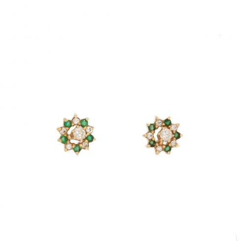 Vintage Emerald and Diamond Party Jacket Stud Earrings