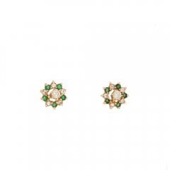 Vintage Emerald and Diamond Party Jacket Stud Earrings