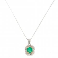 Vintage Emerald & Diamond Cluster 9ct White Gold Pendant