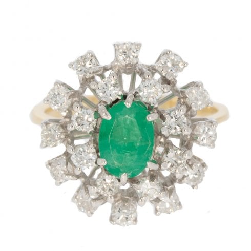 Vintage Emerald & Diamond Cluster Ring