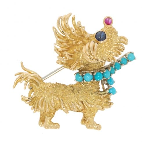 Vintage Gem Set Terrier Brooch