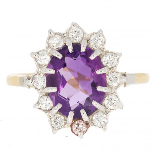 Vintage Gold Amethyst & Diamond Cluster Ring
