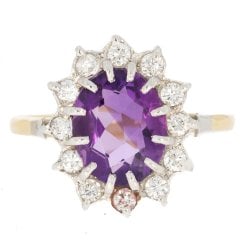 Vintage Gold Amethyst & Diamond Cluster Ring