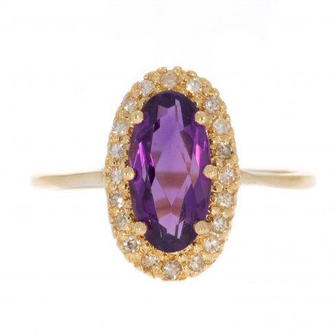 Vintage Gold Amethyst & Diamond Cluster Ring