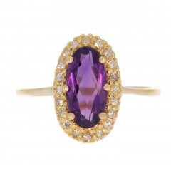 Vintage Gold Amethyst & Diamond Cluster Ring