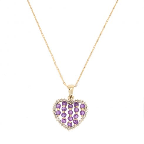Vintage Gold Amethyst & Diamond Heart Cluster Pendant