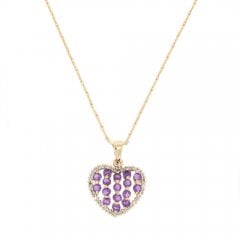 Vintage Gold Amethyst & Diamond Heart Cluster Pendant