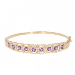 Vintage Gold Amethyst & Diamond Hinged Bangle