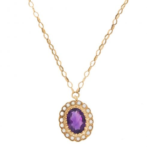 Vintage Gold Amethyst & Pearl Pendant