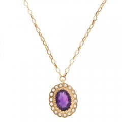 Vintage Gold Amethyst & Pearl Pendant