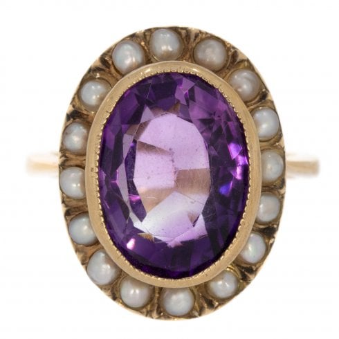 Vintage Gold Amethyst & Seed Pearl Dress Ring