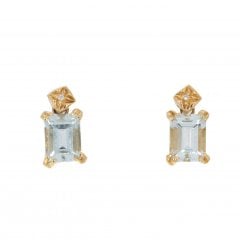 Vintage Gold Aquamarine & Diamond Drop Earrings
