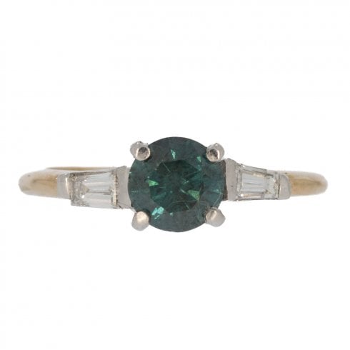 Vintage Gold Blue Diamond Solitaire Ring