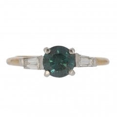 Vintage Gold Blue Diamond Solitaire Ring