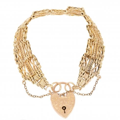 Vintage Gold Bracelet & Engraved Heart Padlock