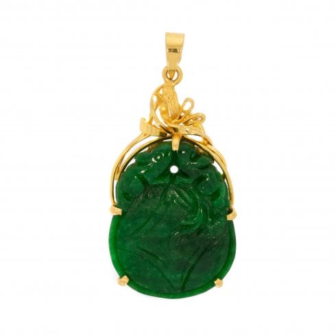 Vintage Gold Carved Jade Pendant