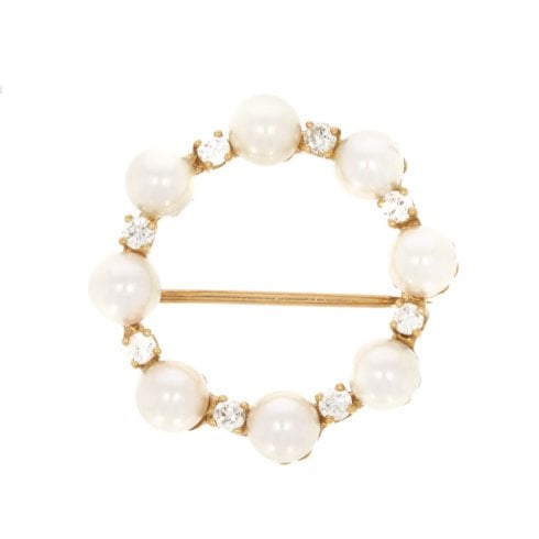 Vintage Gold Cult. Pearl & Diamond Brooch