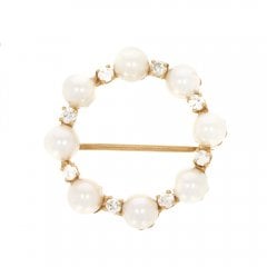 Vintage Gold Cult. Pearl & Diamond Brooch