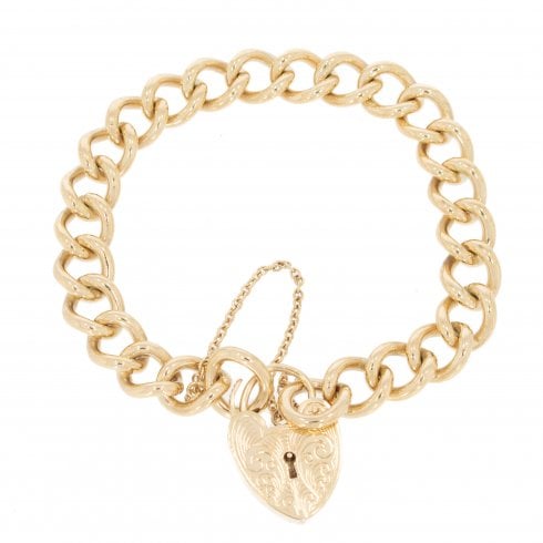 Vintage Gold Curb Bracelet with Heart Padlock
