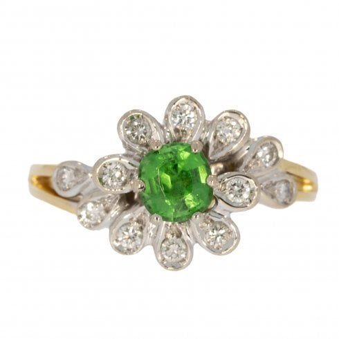 Vintage Gold Demantoid Garnet & Diamond Ring