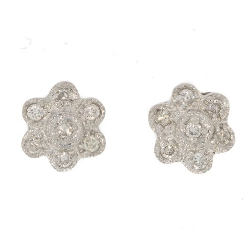 Vintage Gold Diamond Flower Stud Earrings