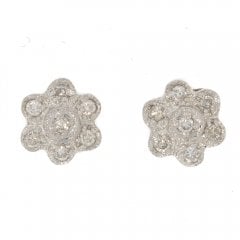 Vintage Gold Diamond Flower Stud Earrings