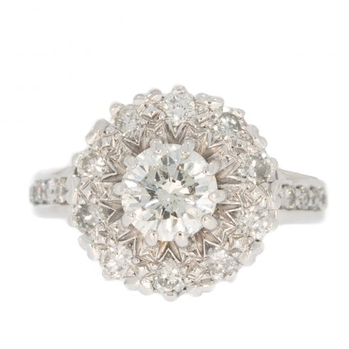 Vintage Gold Diamond Halo Cluster Ring