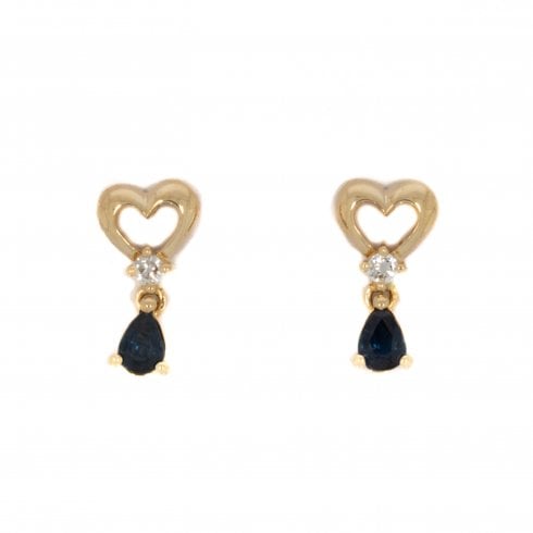 Vintage Gold Diamond & Sapphire Heart Earrings