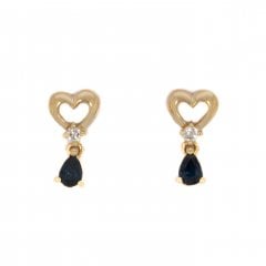 Vintage Gold Diamond & Sapphire Heart Earrings
