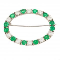 Vintage Gold Emerald & Diamond Oval Brooch