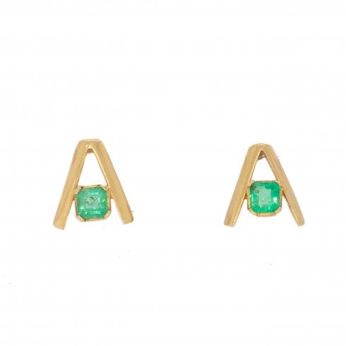 Vintage Gold Emerald Stud Earrings
