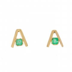 Vintage Gold Emerald Stud Earrings