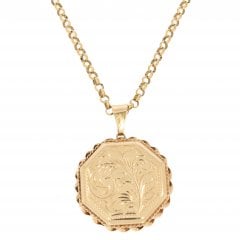 Vintage Gold Engraved Locket Pendant & Curb Chain