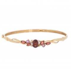 Vintage Gold Garnet, Diamond & Amethyst Bangle
