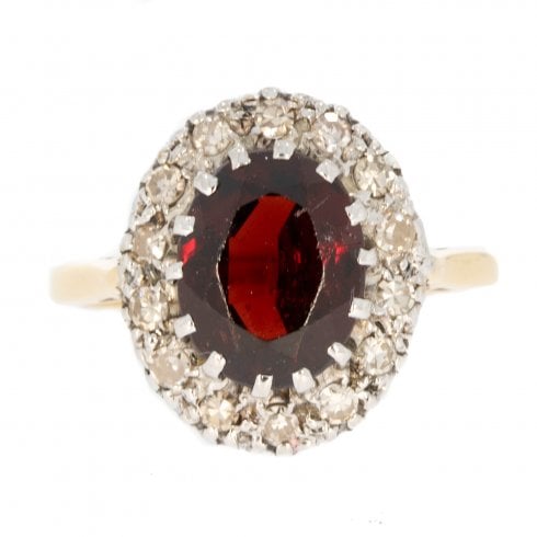 Vintage Gold Garnet & Diamond Cluster Ring