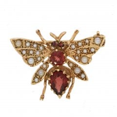 Vintage Gold Garnet & Seed Pearl Brooch